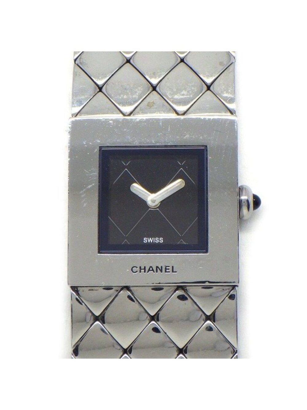 Chanel Watch Quilted Square Black Dial SS Quartz Analog